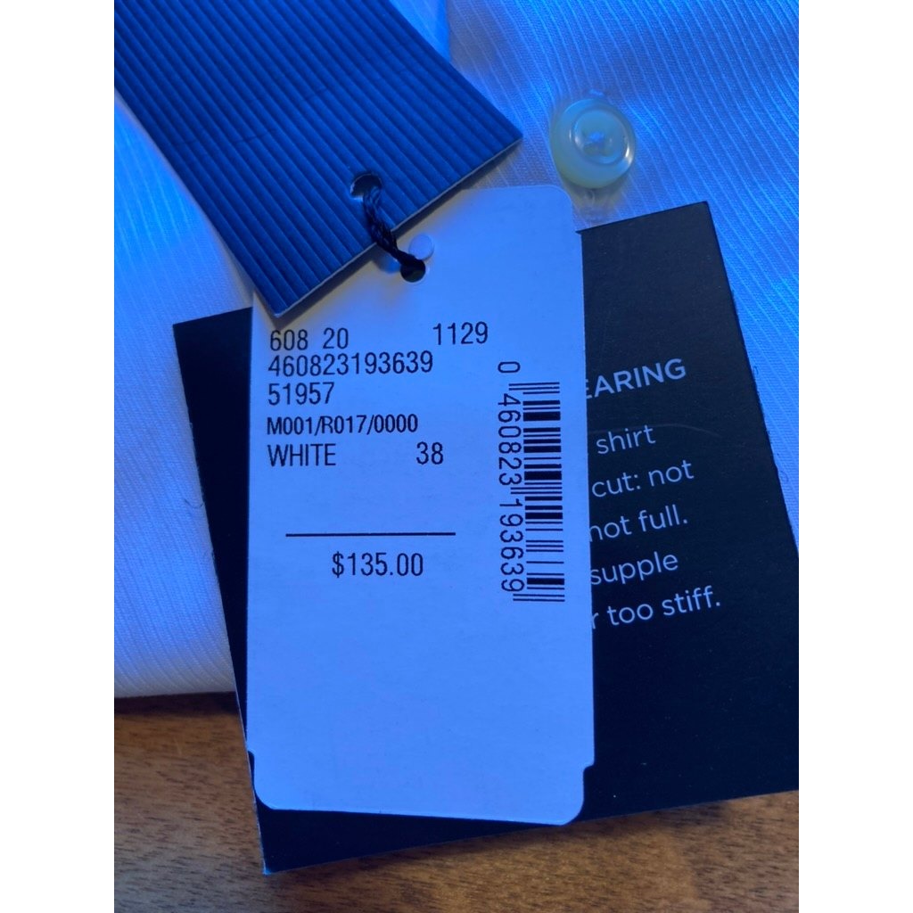 Saks Fifth Avenue Mens White Italian Fabric Dress Shirt 15 38 Modern Cut Nwt — image 4 of 5